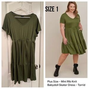 Torrid Olive Babydoll Skater Dress